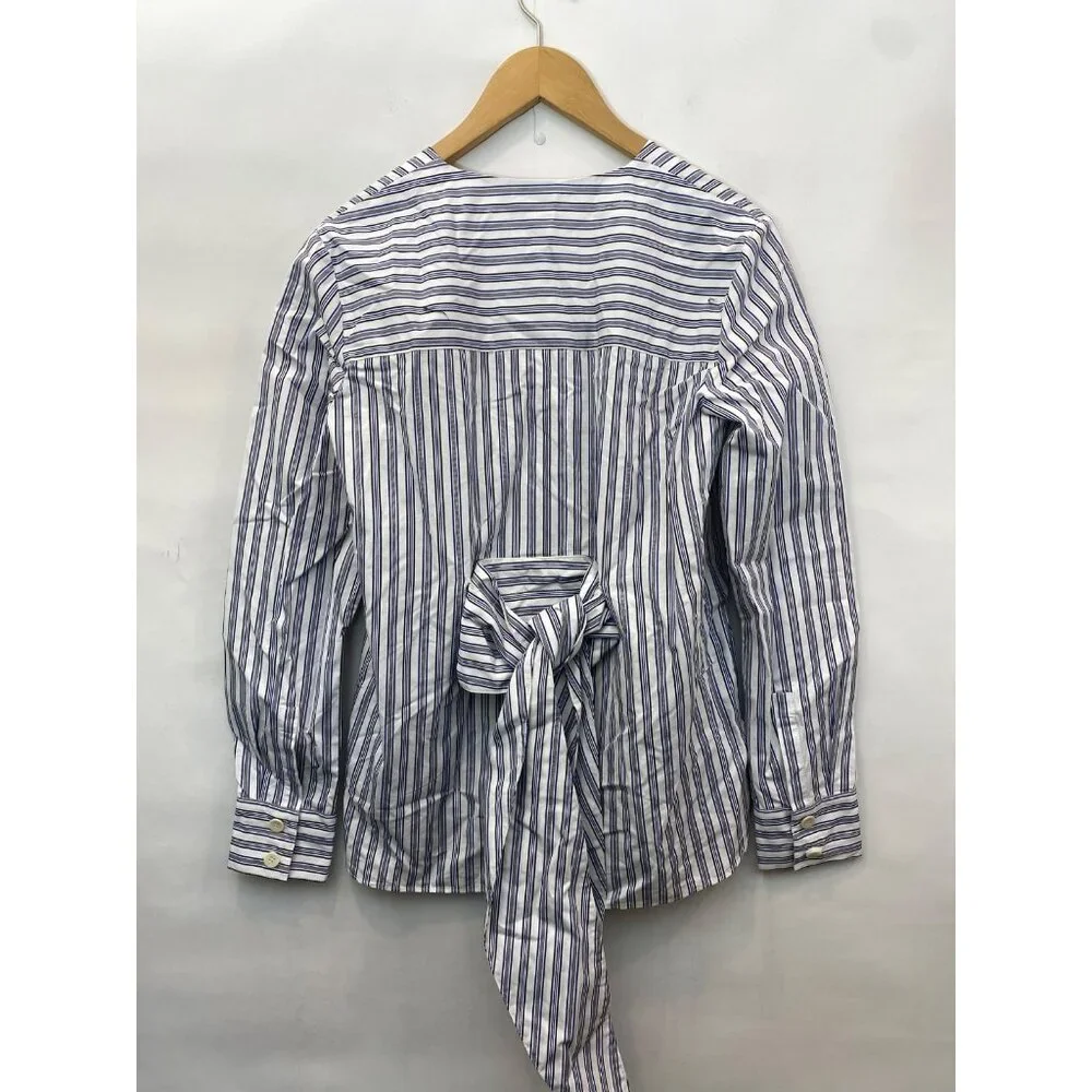 Tibi Liam Stripe V-Neck Shirt with Removable Tie Long Sleeve Button Front Size 2 - Picture 4 of 7